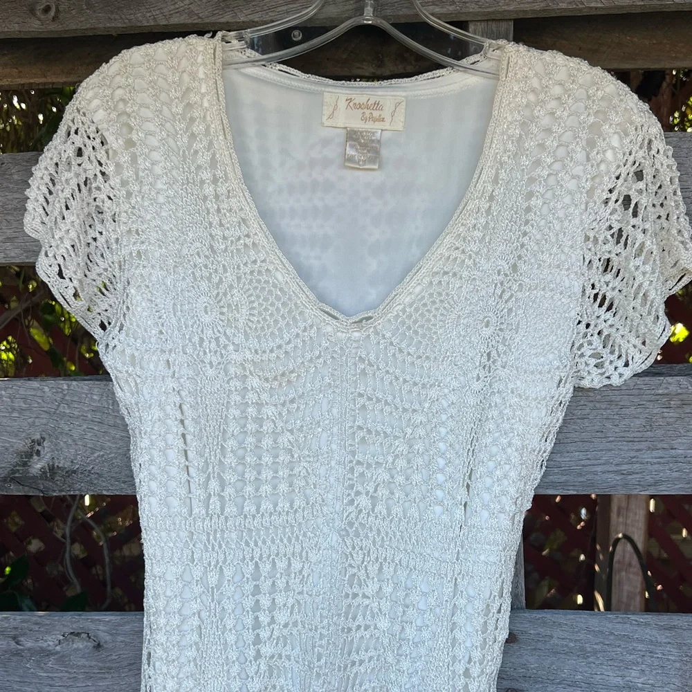 Vintage Y2K by Papillon Crochet Knit Boho Midi Dress - Picture 5 of 9
